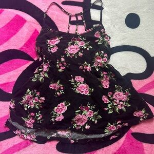Black & Pink Floral Tank Top